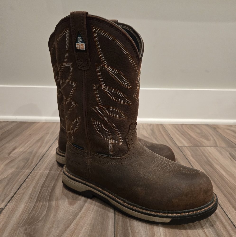 😁NWT Ariat Womens Riveter Pull-On CSA H20 Comp Toe Brown Leather Work Boots 8.5 - Picture 5 of 11